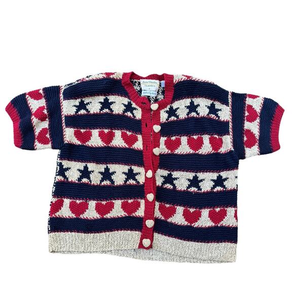 Vintage Marisa Christina Classics Hand Knit USA Star Heart Sweater Size Large - Picture 1 of 5
